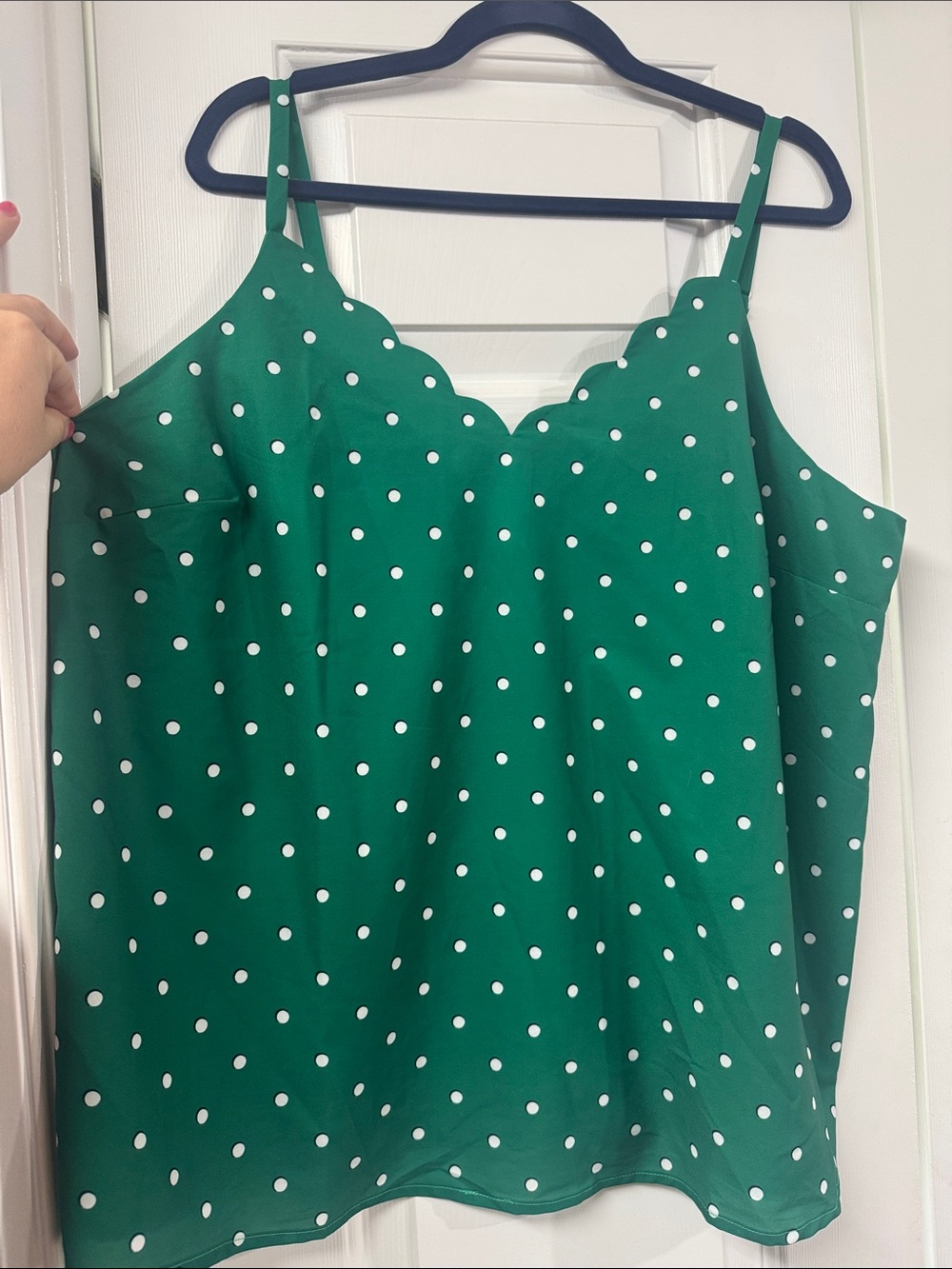 Skies Are Blue Green Polka Dot Scalloped Cami